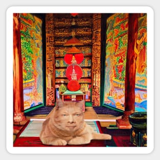 Eckhart Tolle Zen Master Cat Laying In A Chinese Style Temple Sticker